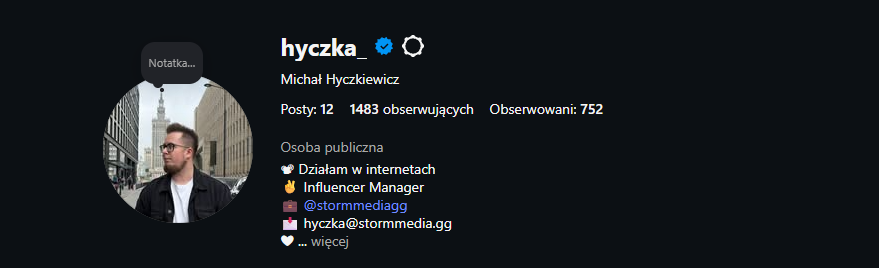 Oryginalny zrzut profilu Instagram @hyczka_ przesłany przez Hyczkę